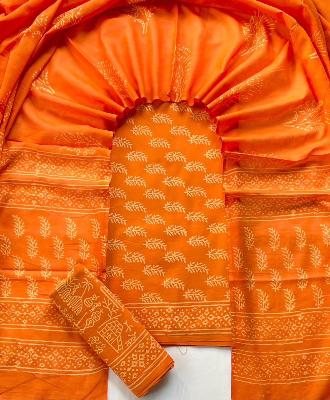 Pure Soft Cotton Hand Block Printed Suit Set With Cotton Dupatta
