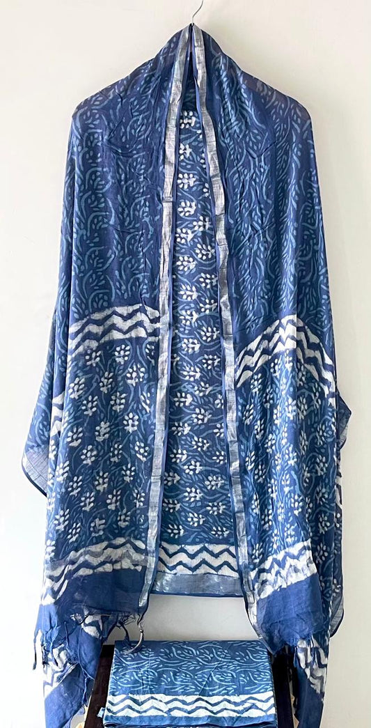 Premium Cotton Linen Hand Block Printed Cotton Linen Suit Set