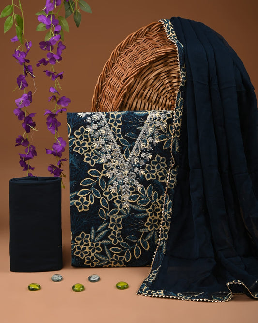 Premium Gota Patti Work Cotton Suit Set With Chiffon Dupatta