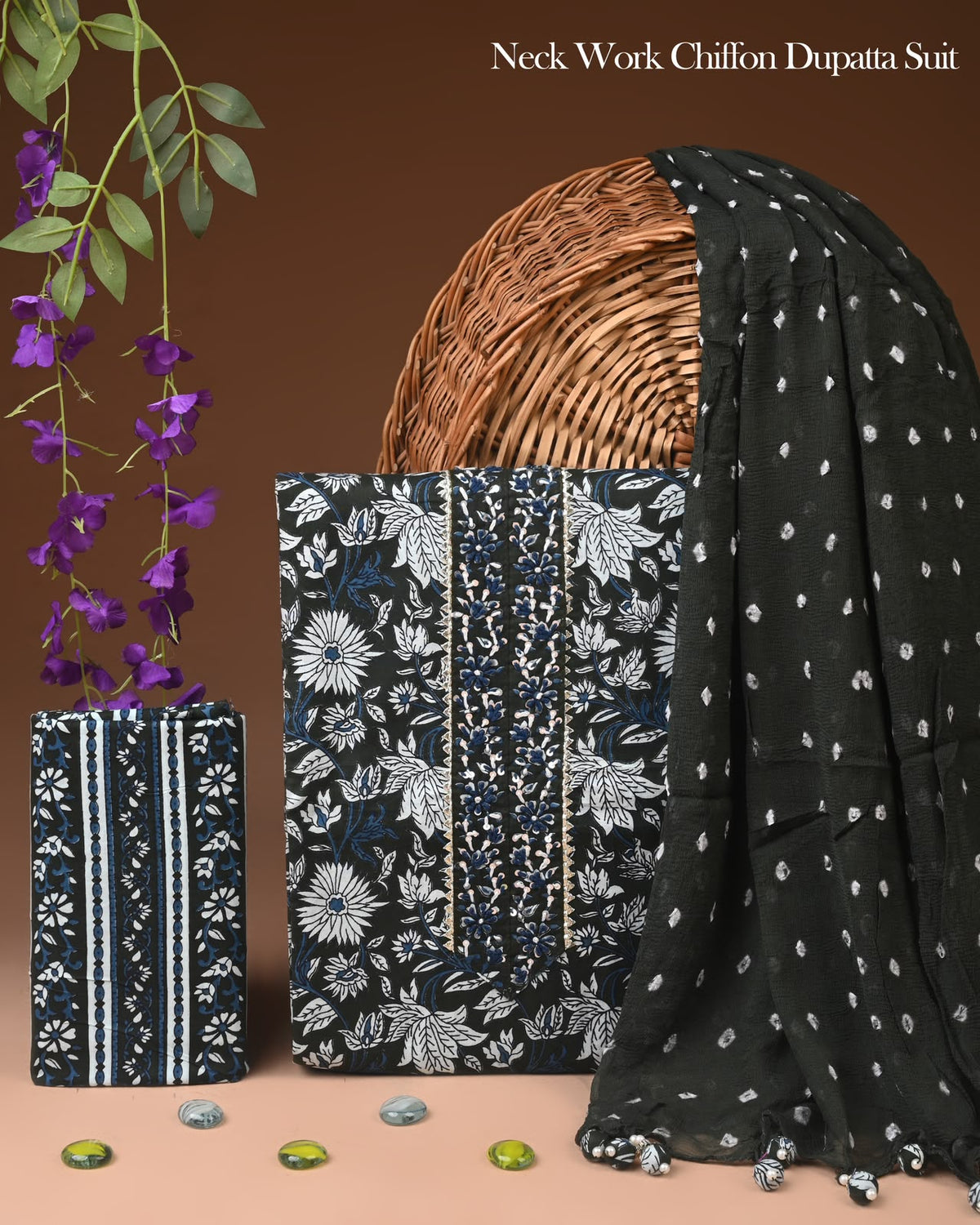 Premium Gota Patti Work Cotton Suit Set With Chiffon Dupatta