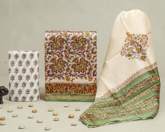 Designer Handblock Printed Chanderi Silk Suit Set