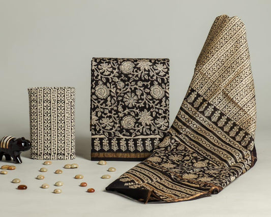 Designer Handblock Printed Chanderi Silk Suit Set