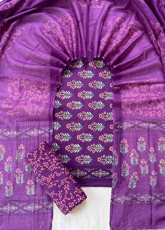 Pure Soft Cotton Hand Block Printed Suit Set With Cotton Dupatta