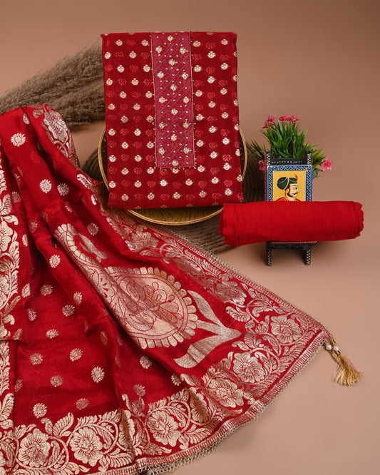 Premium Heavy Neck Work Dola Silk Suit Set
