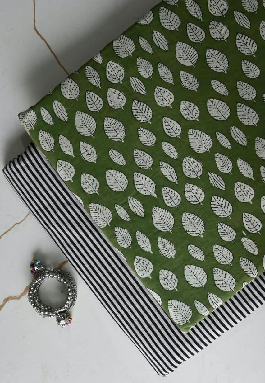 Pure Soft Cotton Handblock Printed 2PC Top-Bottom Suit Set (2.50 Meter Each)