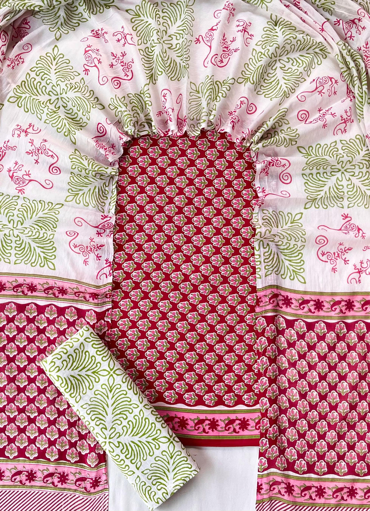 Pure Soft Cotton Hand Block Printed Suit Set With Cotton Dupatta