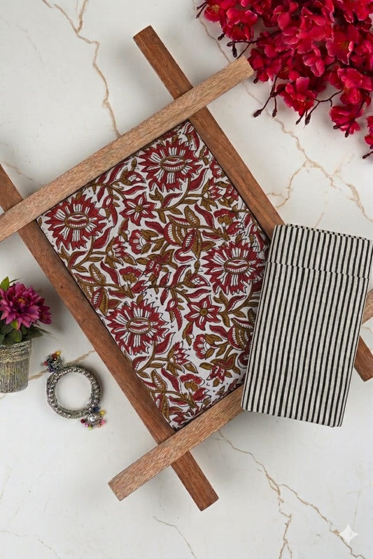 Pure Soft Cotton Handblock Printed 2PC Top-Bottom Suit Set (2.50 Meter Each)