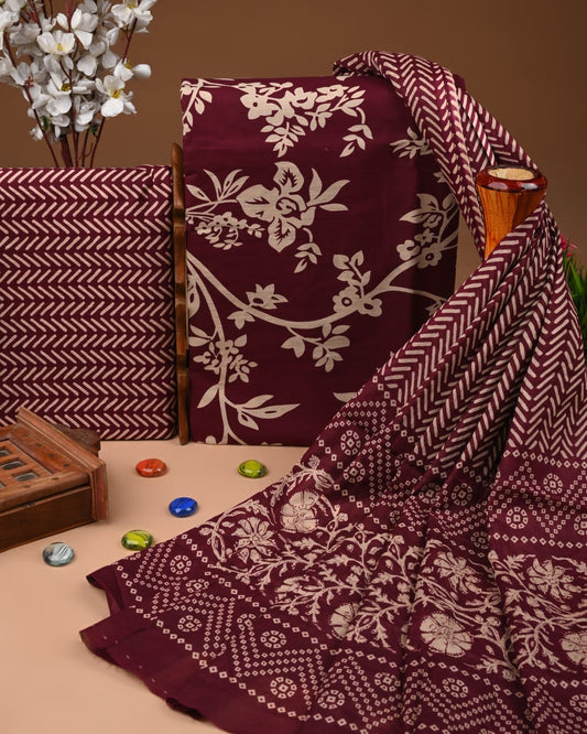 Designer Hand Block Printed Cotton Suit Set With Cotton Dupatta