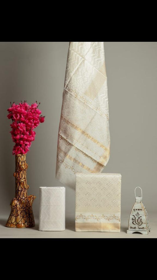 Premium Designer Handblock Printed Maheshwari Silk Suit Set