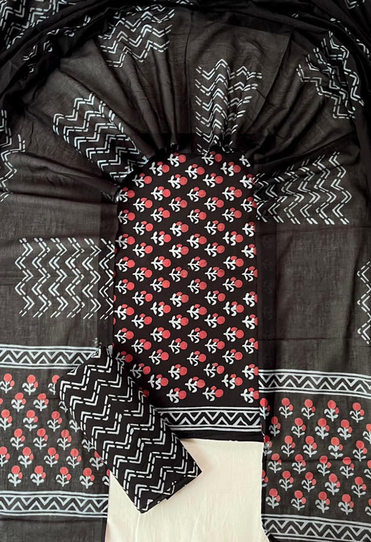 Pure Soft Cotton Hand Block Printed Suit Set With Cotton Dupatta