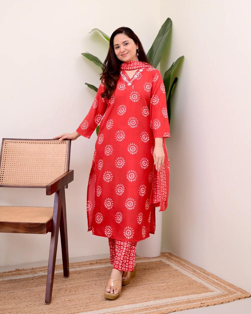 Pure Cotton Kurti Pant Set With Cotton Sequence Work