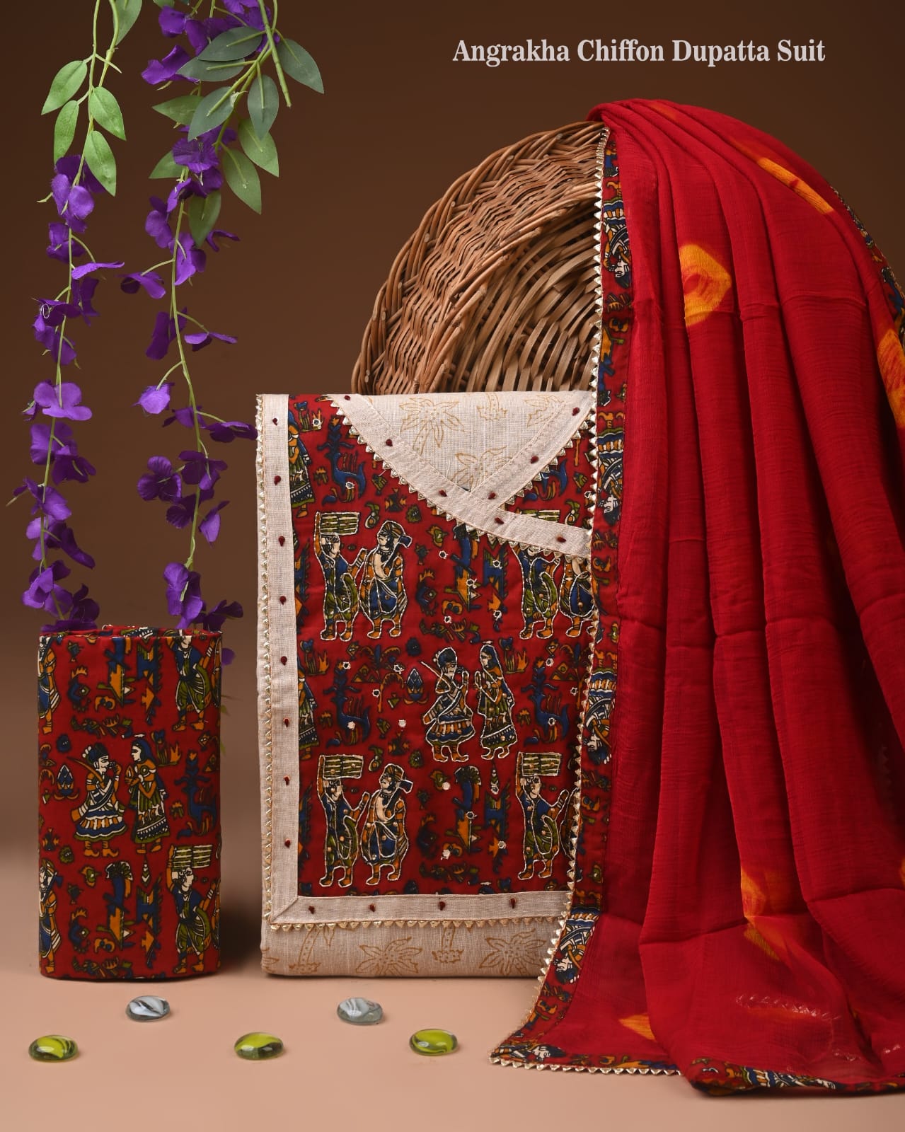 Premium Gota Patti Work Cotton Suit Set With Chiffon Dupatta