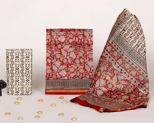 Designer Handblock Printed Chanderi Silk Suit Set