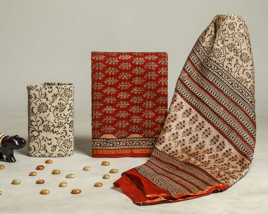 Designer Handblock Printed Chanderi Silk Suit Set