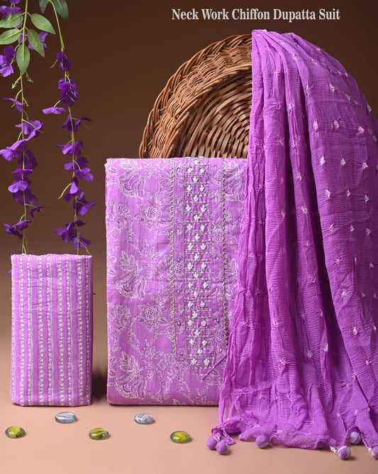 Premium Gota Patti Work Cotton Suit Set With Chiffon Dupatta