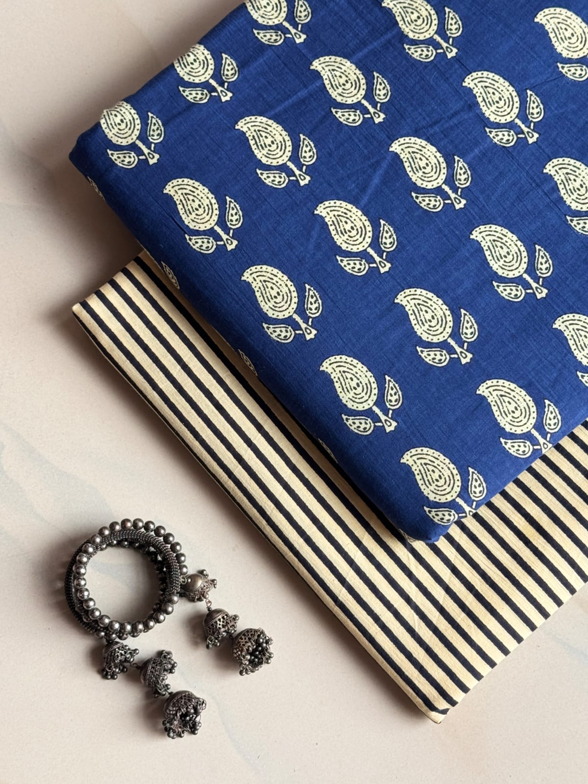 Pure Soft Cotton Handblock Printed 2PC Top-Bottom Suit Set (2.50 Meter Each)