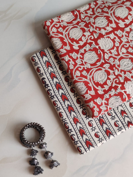 Pure Soft Cotton Handblock Printed 2PC Top-Bottom Suit Set (2.50 Meter Each)