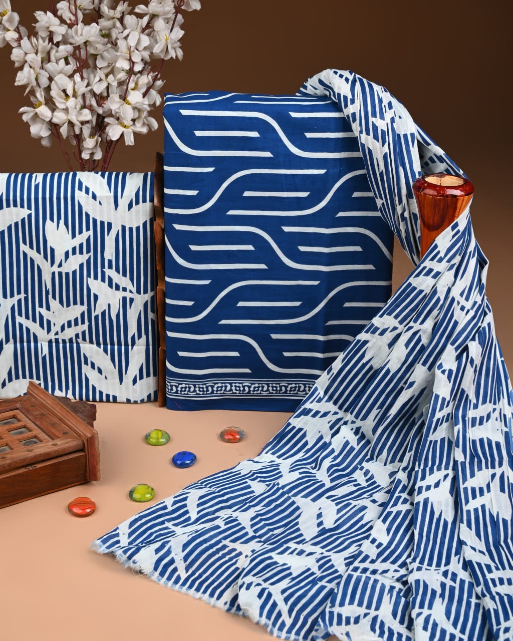 Designer Hand Block Printed Cotton Suit Set With Cotton Dupatta