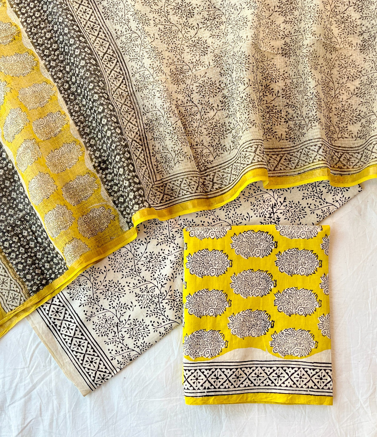 Pure Cotton Hand Block Printed Suit Set With Kota Doria Dupatta
