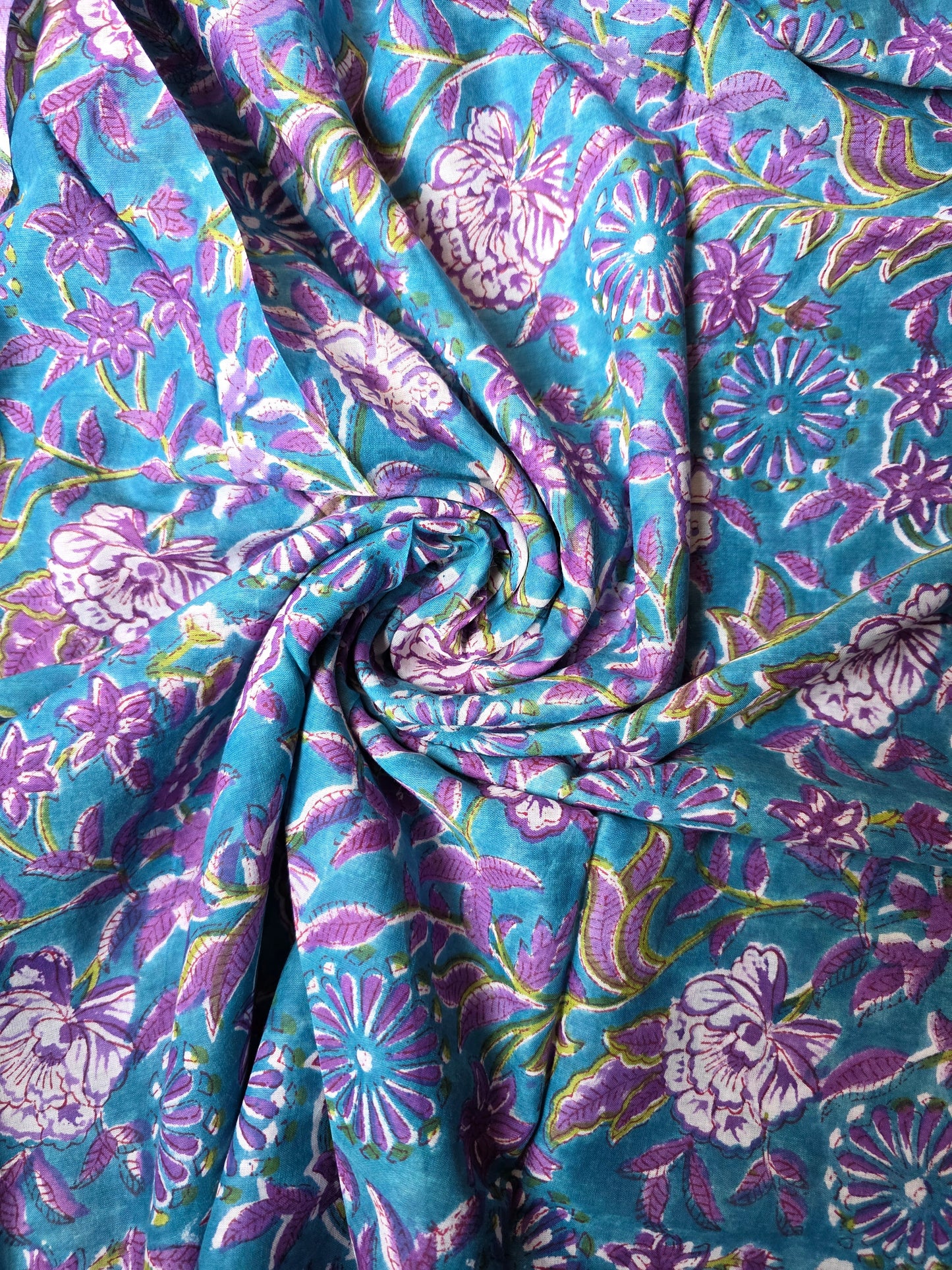 Pure Soft Mulmul Cotton Handblock Printed Fabric