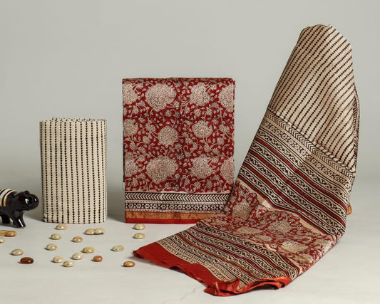 Designer Handblock Printed Chanderi Silk Suit Set