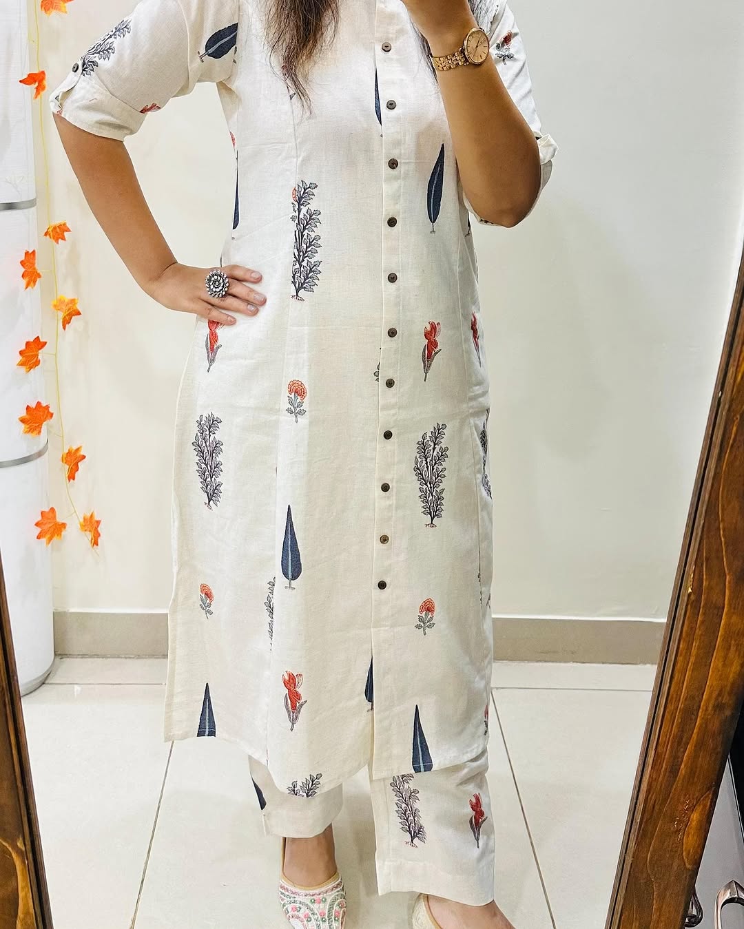 Premium Floral Fine Cotton Printed A-Line Pattern Kurti-Palazzo Set