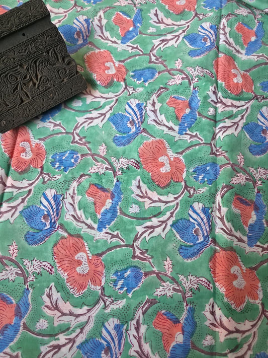 Pure Soft Cotton Handblock Printed Fabric