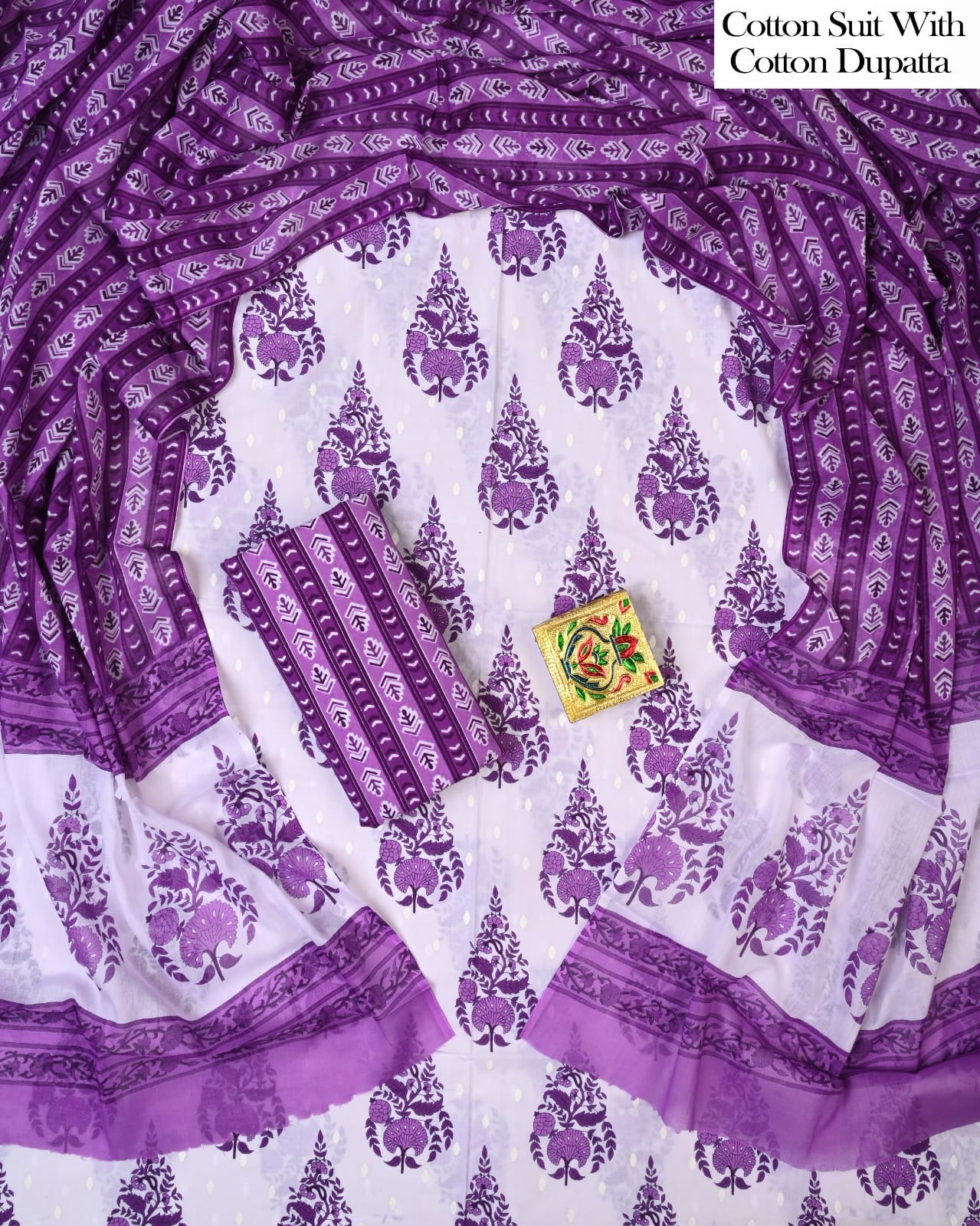 Designer Hand Block Printed Cotton Suit Set With Cotton Dupatta