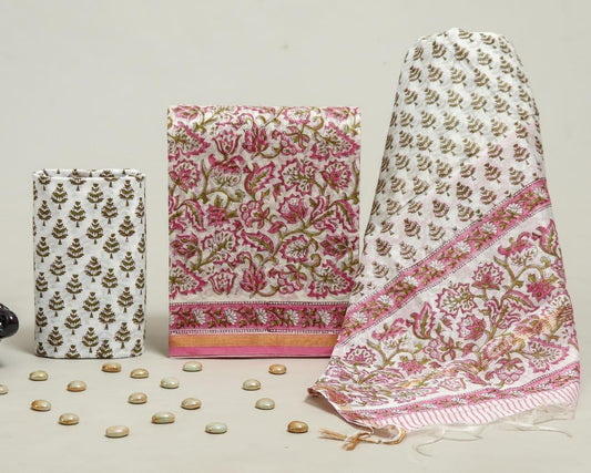 Designer Handblock Printed Chanderi Silk Suit Set