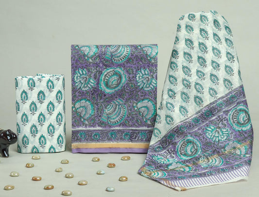 Designer Handblock Printed Chanderi Silk Suit Set