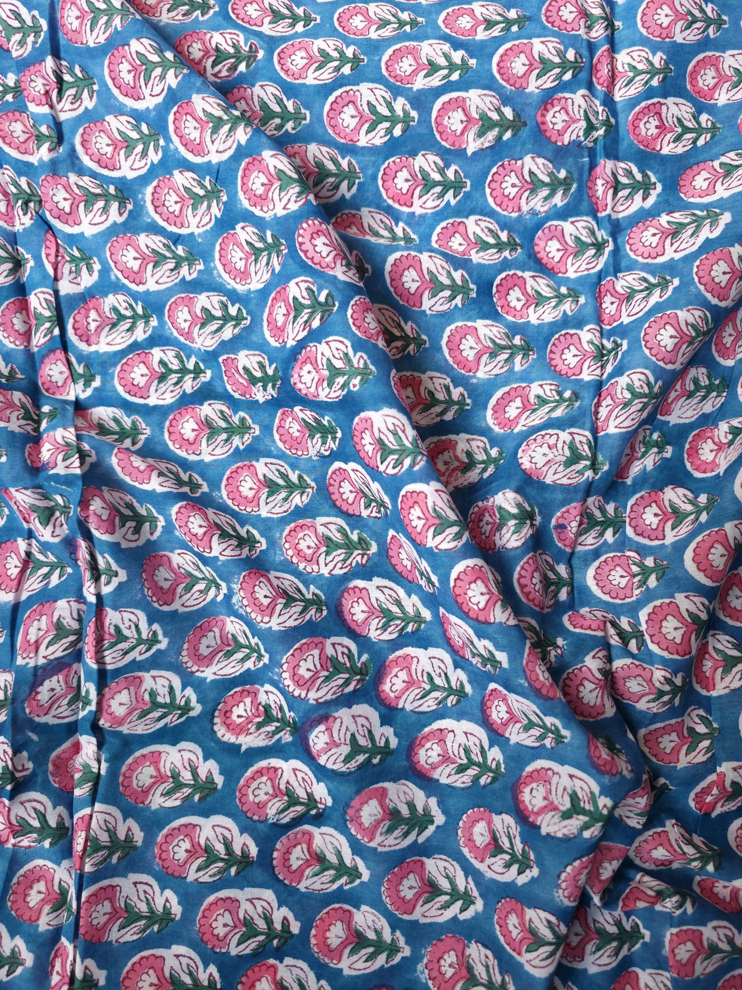 Pure Soft Mulmul Cotton Handblock Printed Fabric