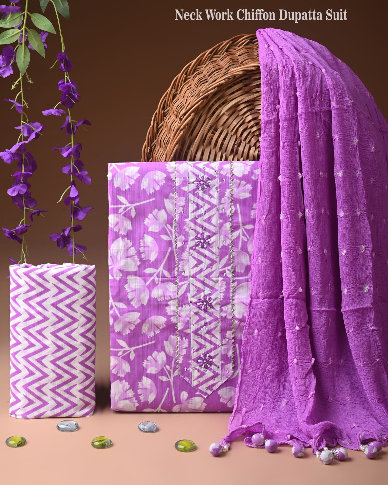 Premium Gota Patti Work Cotton Suit Set With Chiffon Dupatta