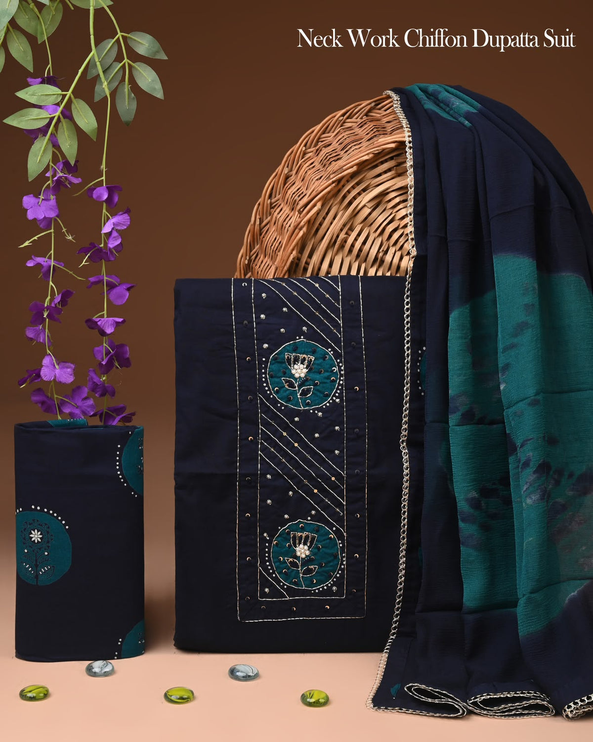 Premium Gota Patti Work Cotton Suit Set With Chiffon Dupatta