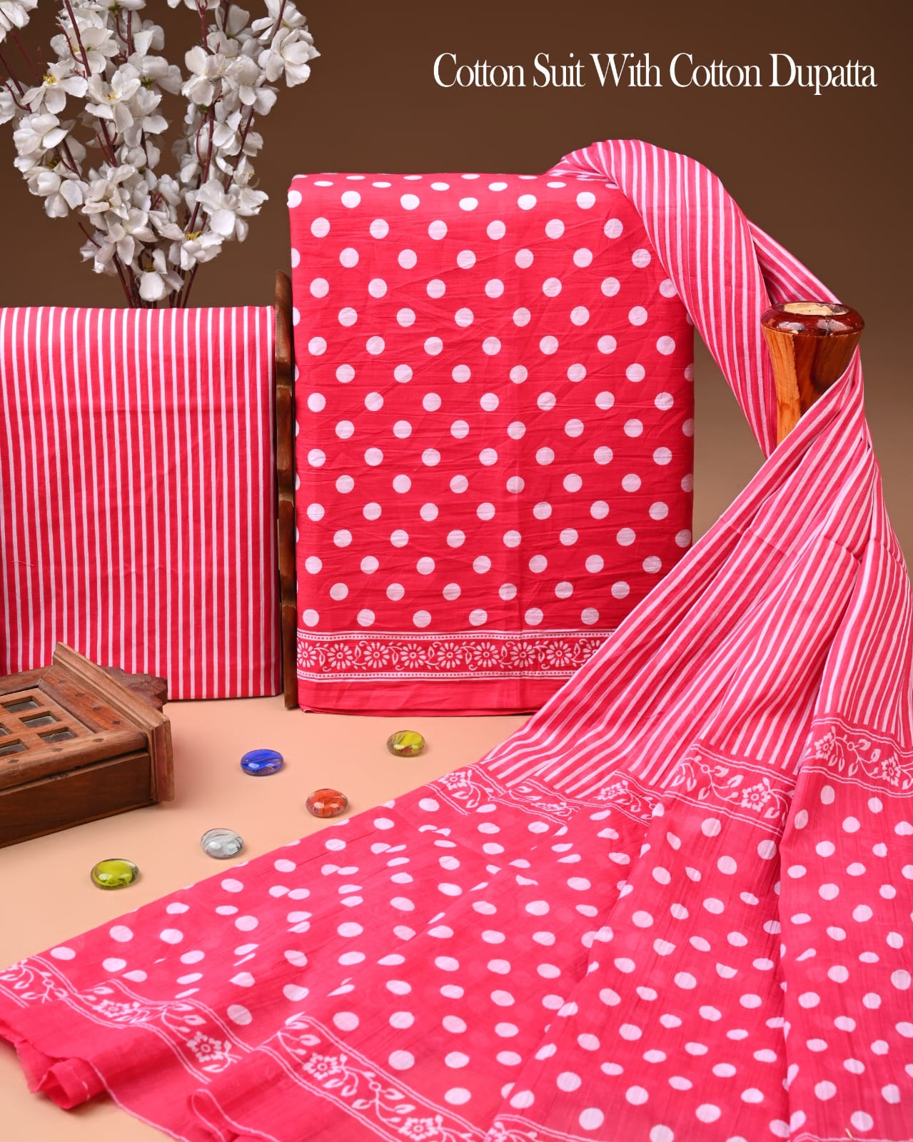 Pure Soft Cotton Hand Block Printed Suit Set With Cotton Dupatta