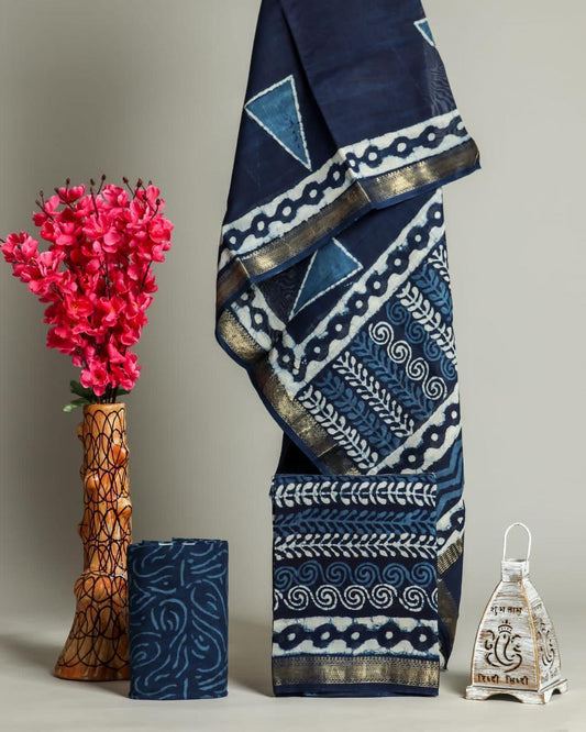 Premium Designer Handblock Printed Maheshwari Silk Suit Set