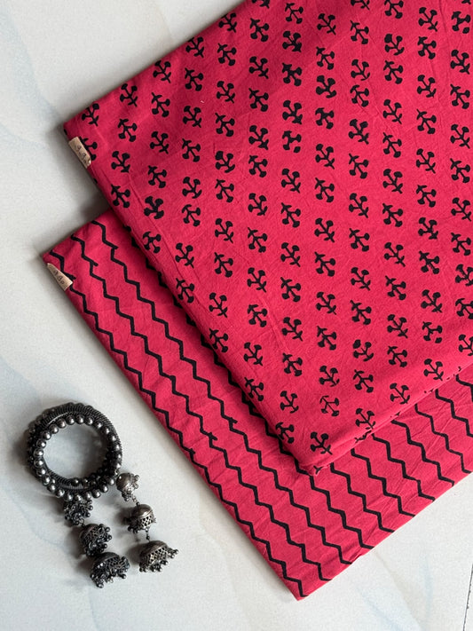 Pure Soft Cotton Handblock Printed 2PC Top-Bottom Suit Set (2.50 Meter Each)