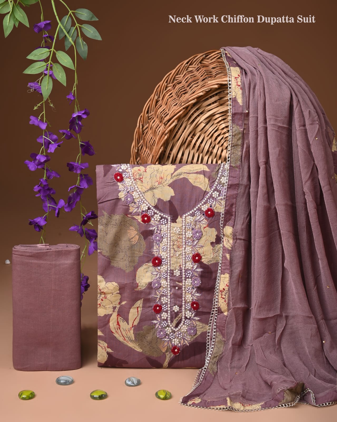Premium Gota Patti Work Cotton Suit Set With Chiffon Dupatta