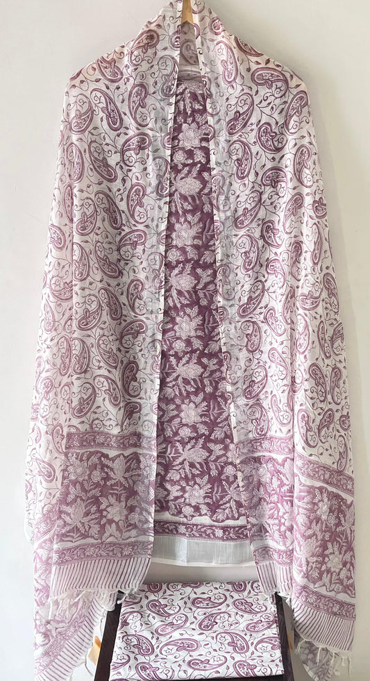 Premium Cotton Linen Hand Block Printed Cotton Linen Suit Set