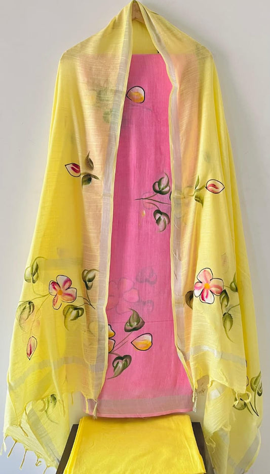 Premium Cotton Linen Hand Block Printed Cotton Linen Suit Set