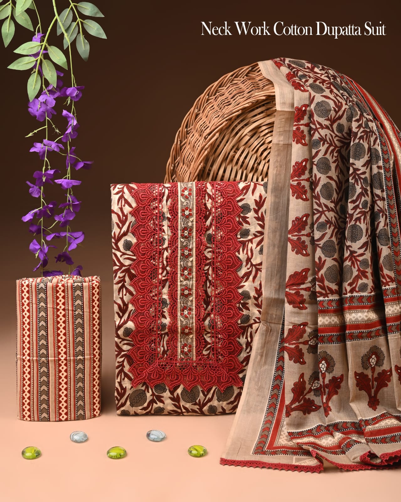 Premium Gota Patti Work Cotton Suit Set With Chiffon Dupatta