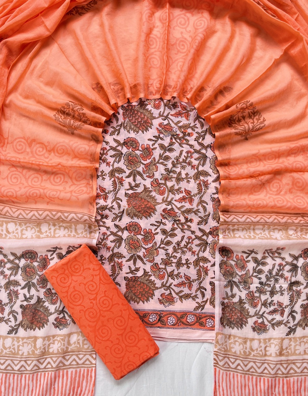Pure Soft Cotton Hand Block Printed Suit Set With Cotton Dupatta