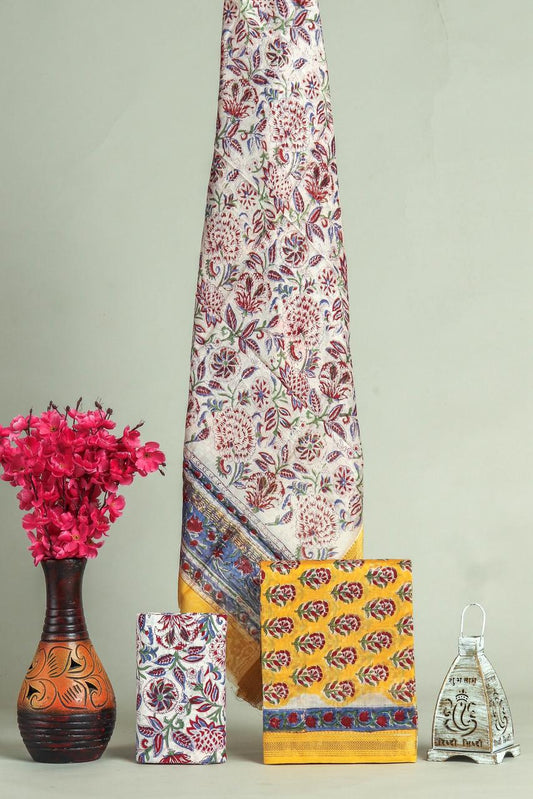 Premium Designer Handblock Printed Maheshwari Silk Suit Set