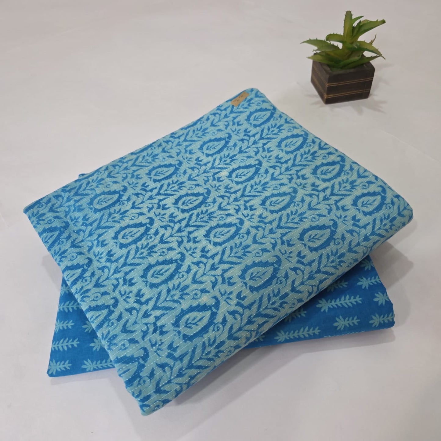 Pure Kantha Cotton Handblock Printed 2PC Top-Bottom Suit Set