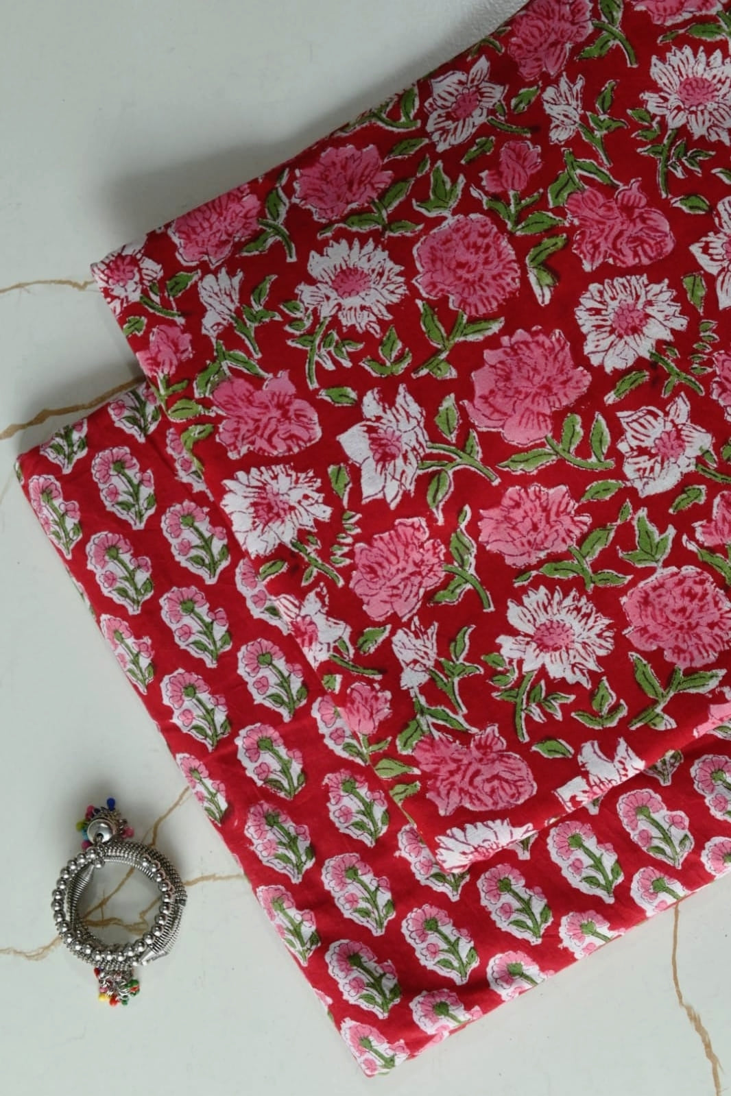 Pure Soft Cotton Sanganeri Handblock Printed 2PC Top-Bottom Suit Set (2.50 Meter Each)