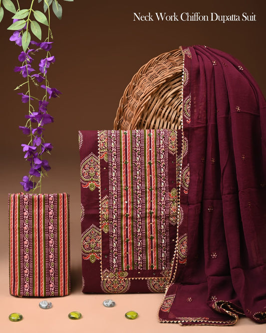 Premium Gota Patti Work Cotton Suit Set With Chiffon Dupatta