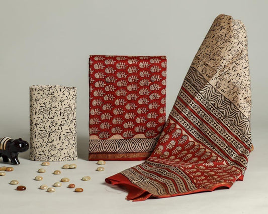 Designer Handblock Printed Chanderi Silk Suit Set