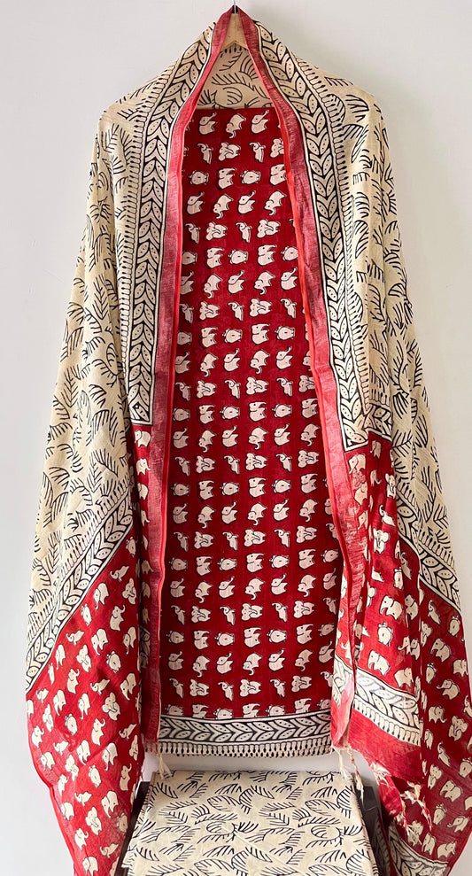 Premium Cotton Linen Hand Block Printed Cotton Linen Suit Set