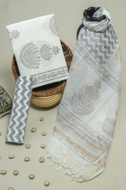 Pure Cotton Hand Block Printed Suit Set With Kota Doria Dupatta