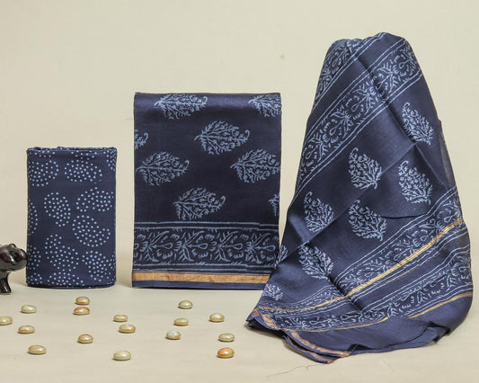 Designer Handblock Printed Chanderi Silk Suit Set