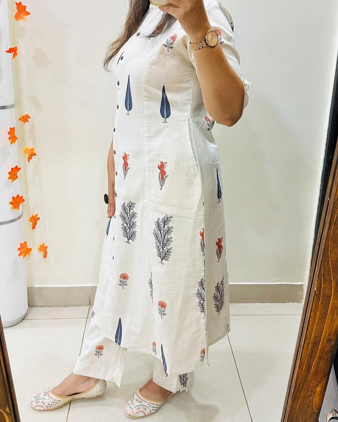 Premium Floral Fine Cotton Printed A-Line Pattern Kurti-Palazzo Set